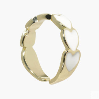 Кольцо, р. S-M, единый размер, металл/акрил, золотисто-белое, Сердца, Jewel
