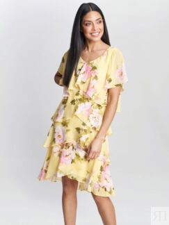 Многоярусное платье Gina Bacconi Edith с цветочным принтом, желтое