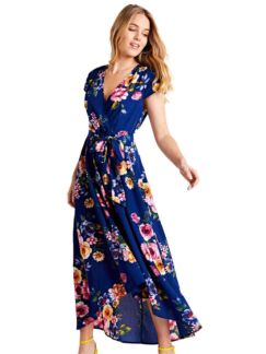 Платье миди с запахом и цветочным принтом Mela London, темно-синий