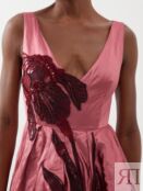 Атласное платье с асимметричной юбкой и цветочными пайетками Erdem, розовый