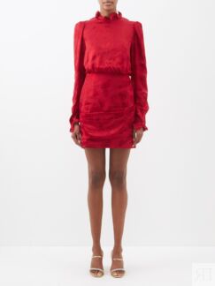 Платье мини rina b из атласа-жаккарда с оборками Saloni, красный