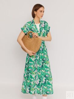 Платье-рубашка из вискозы с тропическим  принтом и поясом zolla