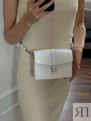 Женская кожаная поясная сумка белая A009 white mini