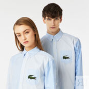 Хлопковая рубашка Lacoste Unisex  в полоску и большим фото 3