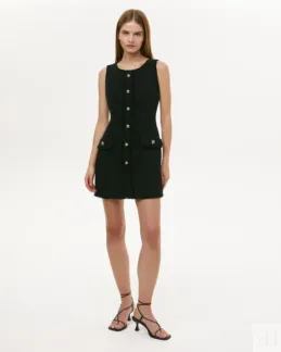 Платье мини из твида черного цвета XS