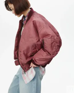 Куртка-бомбер с винтажным эффектом бордового цвета M