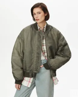 Куртка-бомбер с винтажным эффектом цвета хаки S
