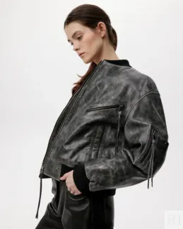 Куртка-бомбер из натуральной кожи с винтажным эффектом XS