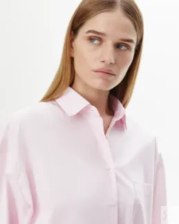 Рубашка объемная в полоску розового цвета S