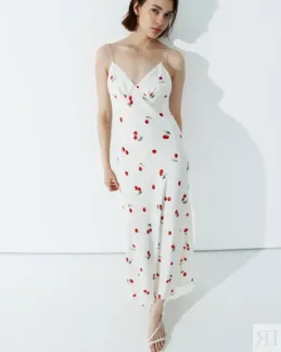 Платье-комбинация миди белого цвета XS