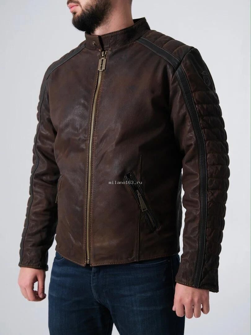 Кожаная куртка мужская Leon бордово-черная