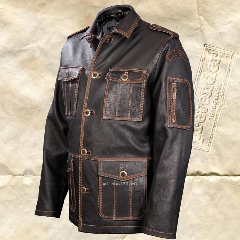Кожаная куртка мужская Tokyo из кожи буйвола в тёмно-коричневом цвете