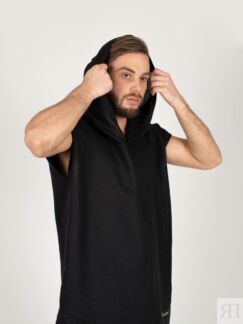 Рубаха банщика WoodSon чёрный лен с цветной полосой (размер 46-48)