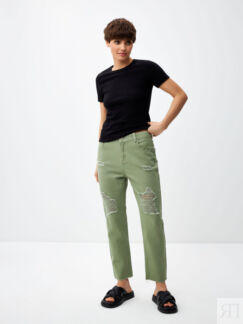 Укороченные джинсы с разрезами (зеленый, XXS) sela