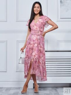 Платье Jolie Moi Carleigh с цветочным принтом и рюшами, розовое