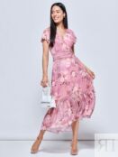 Платье Jolie Moi Carleigh с цветочным принтом и рюшами, розовое