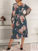 Платье миди из сетки с длинными рукавами Jolie Moi Gianna, темно-бирюзовый
