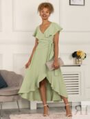 Платье миди с глубоким вырезом и оборками Jolie Moi Racele, зеленое