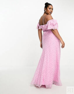 Розовое платье макси с открытыми плечами ASOS DESIGN Curve