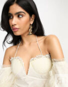 Платье мини с чашечками и вышивкой ASOS DESIGN 204247019 | IVORY фото 2