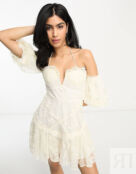 Платье мини с чашечками и вышивкой ASOS DESIGN 204247019 | IVORY фото 4