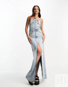 Джинсовое платье макси без рукавов с разрезом спереди Weekday Scottsdale лу
