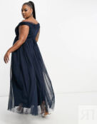 Темно-синее платье макси из тюля с разрезом Anaya Plus
