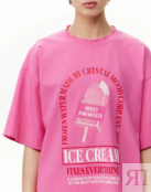 Футболка плотная с принтом ICE CREAM розового цвета S
