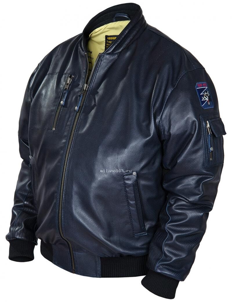 Куртка мужская бомбер из кожи перфорированной