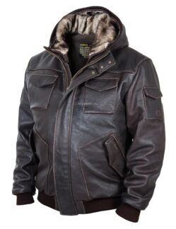 Куртка мужская кожаная Sniper Short с капюшоном