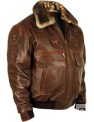 Лётная куртка мужская Top Gun Jolly Rogers коричневая со светлым воротником
