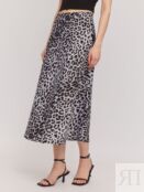 Атласная юбка миди на резинке с леопардовым принтом Zolla