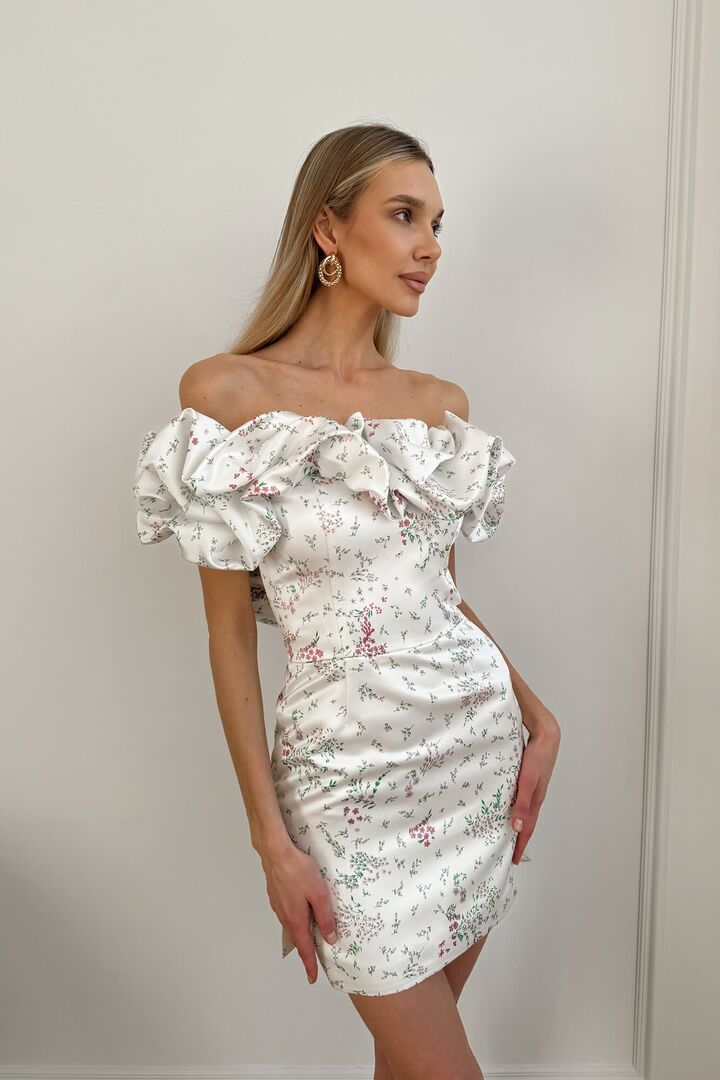 Платье-мини со сборкой "Безе" и цветочным принтом Post Meridiem