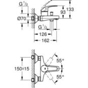 Смеситель для ванны Grohe BauCurve с душевым гарнитуром, хром (23599000, 26 23599000 + 26083002 фото 2