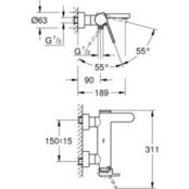 Смеситель для ванны Grohe Plus с душевым гарнитуром, хром (33553003, 273940 33553003 + 27394002 фото 2