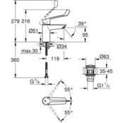 Смеситель для раковины Grohe Eurosmart локтевой, с донным клапаном, хром (2 23982003 фото 2