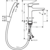 Смеситель для раковины Hansgrohe Metropol с гигиеническим душем и донным кл HG32522000 фото 2