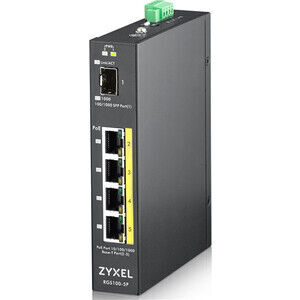 Коммутатор ZyXEL RGS100-5P, 5 Port unmanaged PoE Switch, 120 Watt PoE, DIN
