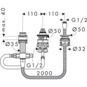 Механизм Hansgrohe для смесителя на борт ванны, три отверстия (13439180) HG13439180 фото 2