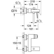 Смеситель для ванны Grohe Eurocube с душевым гарнитуром, хром (23140000, 27 23140000 + 27389002 фото 2