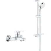 Смеситель для ванны Grohe BauFlow с душевым гарнитуром, хром (23601000, 260 23601000 + 26083002 фото 1