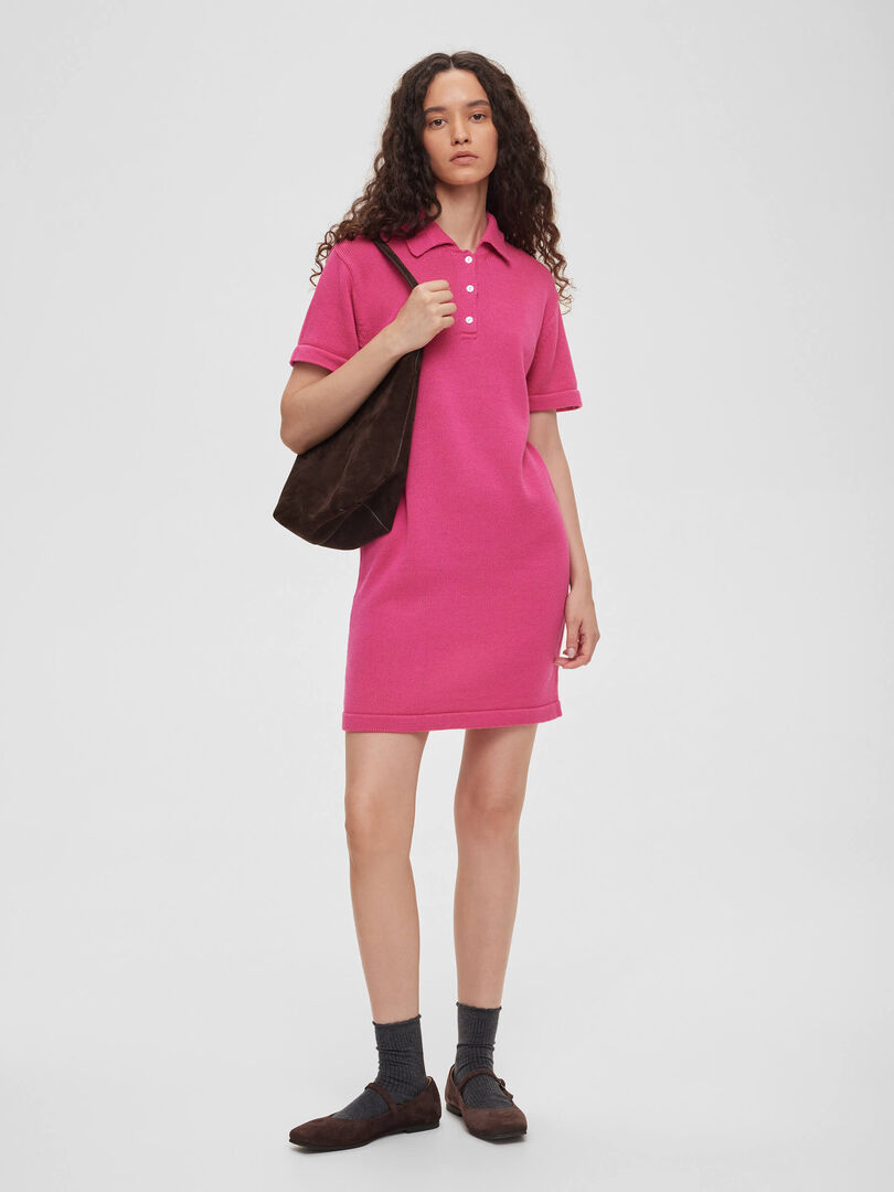 Платье-поло из хлопка M/L, розовая фуксия