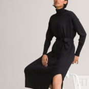 Платье-пуловер с длинным воротником и рукавами  M черный
