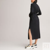 Платье-пуловер с длинным воротником и рукавами  M черный