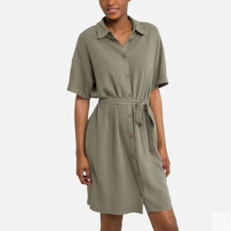 Платье-рубашка с завязками  XS зеленый