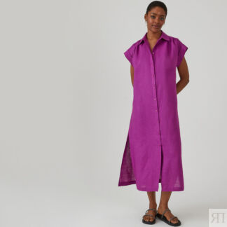 Платье-рубашка длинное изо льна  XL фиолетовый