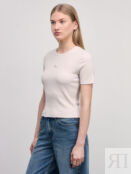 Базовая футболка в рубчик с вышивкой Zarina