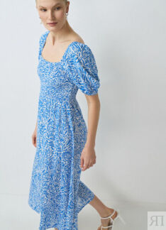 Платье с квадратным вырезом из вискозы, Синий O`Stin