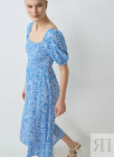 Платье с квадратным вырезом из вискозы, Синий O`Stin