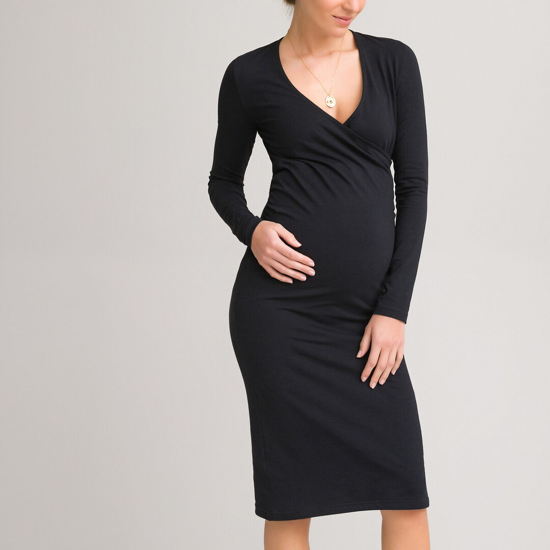 Платье Для периода беременности из трикотажа в форме с запахом S черный